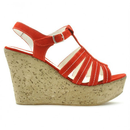 Sandales femme 598 rouge corail velours