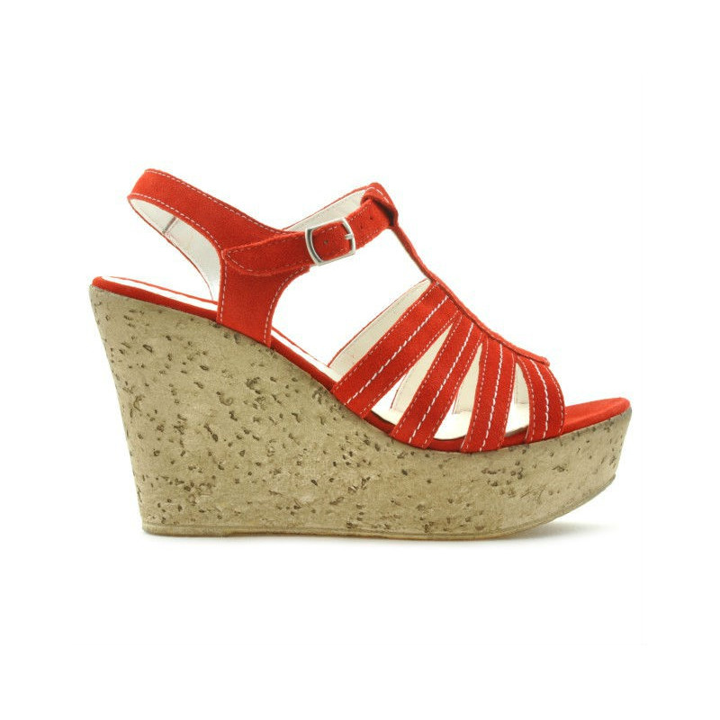 Sandales femme 598 rouge corail velours