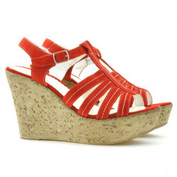 Sandales femme 598 rouge corail velours