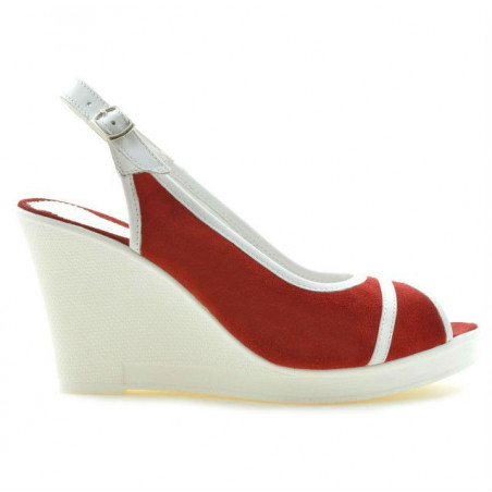 Sandales femme 5000 rouge velours+blanc