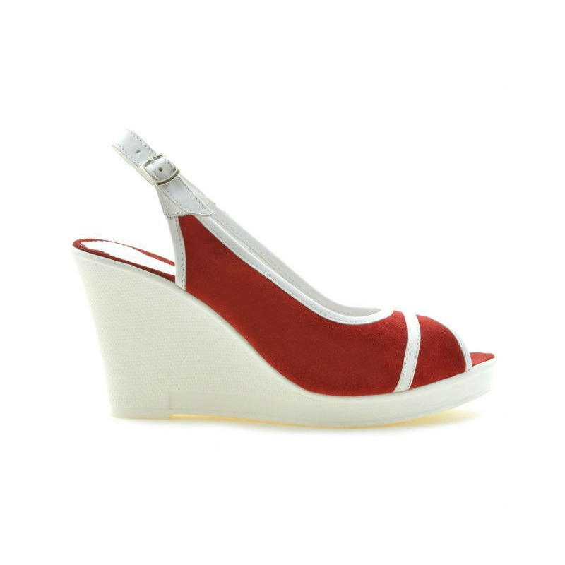 Sandales femme 5000 rouge velours+blanc