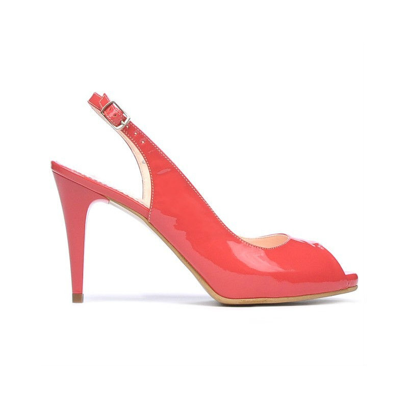 Sandales femme 1250 vernis rouge corail