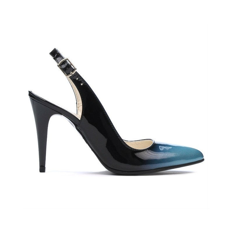 Sandales femme 1249 vernis bleu+noir