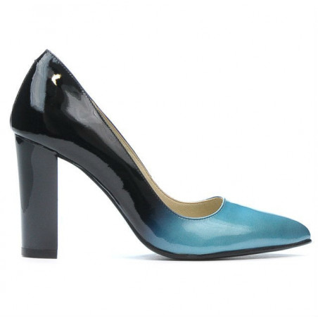 Chaussures élégantes femme 1261 vernis bleu+noir