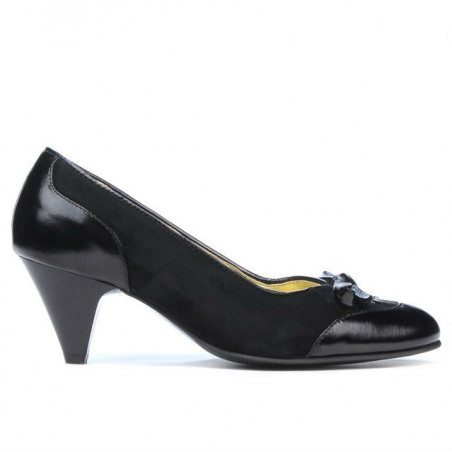 Chaussures élégantes femme 1064 verni noir+noir antelope