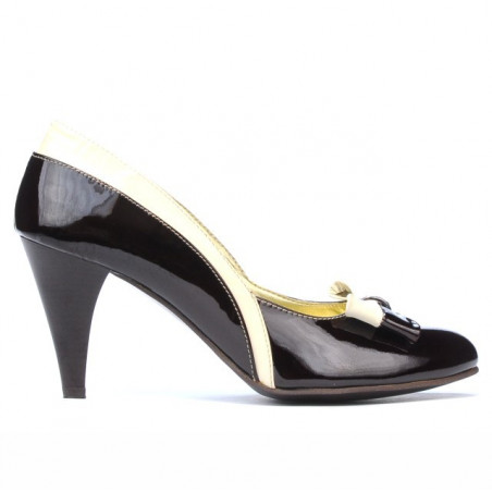 Chaussures élégantes femme 1065 verni bordeaux+beige