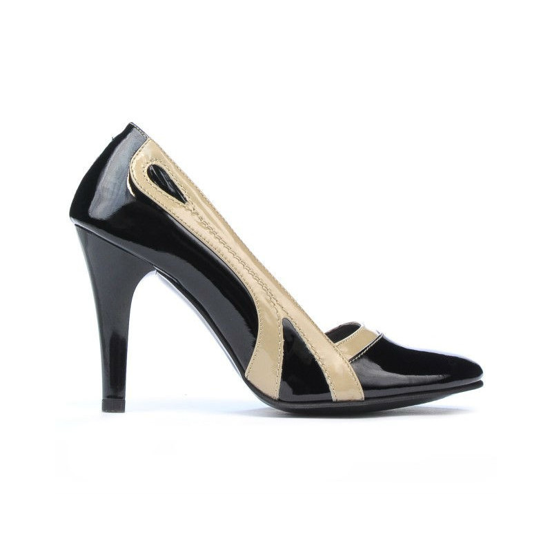 Chaussures élégantes femme 1208 vernis noir+beige