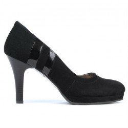 Escarpins élégants femme 1086 en daim noir + vernis noir