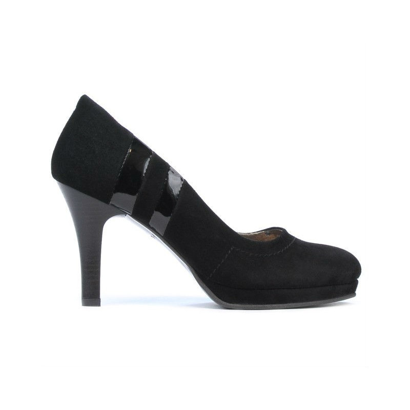 Escarpins élégants femme 1086 en daim noir + vernis noir