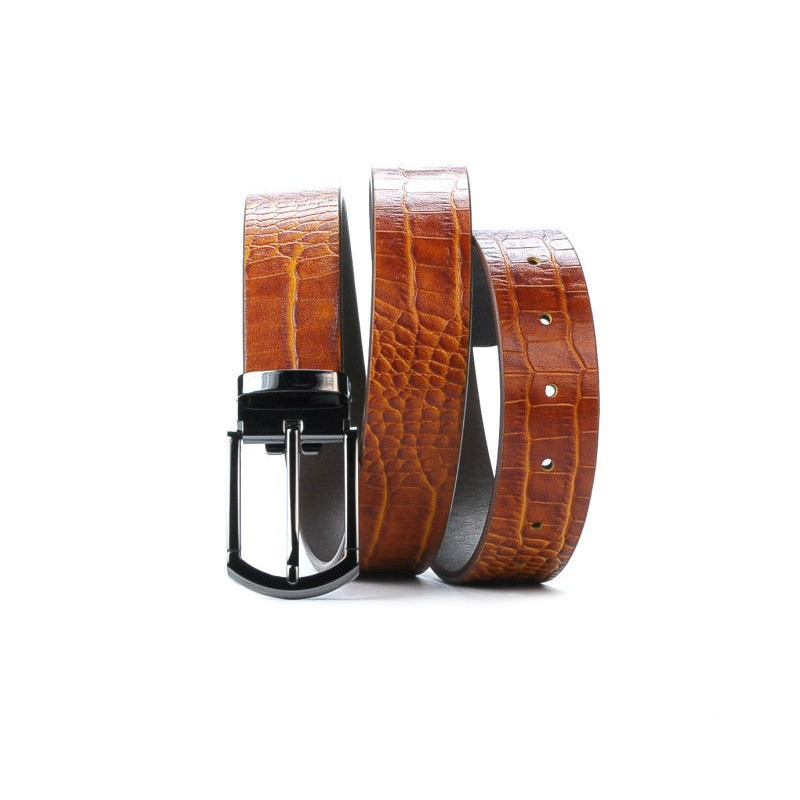 Ceinture hommes 12b croco marron cognac