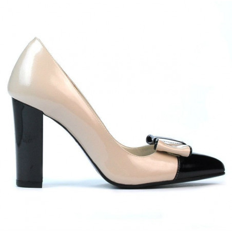 Chaussures élégantes femme 1262 vernis beige+noir