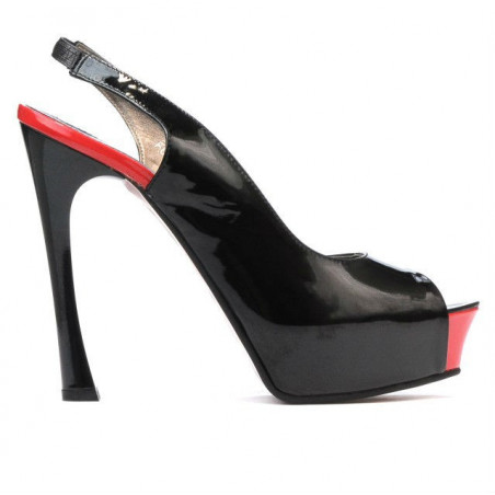 Sandales femme 1215 vernis noir+rouge