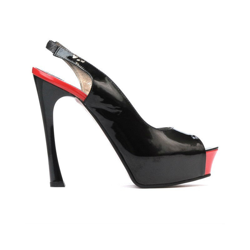 Sandales femme 1215 vernis noir+rouge