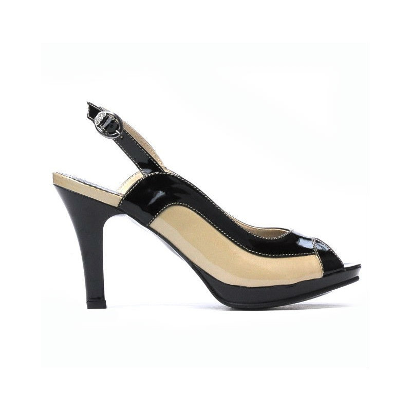 Sandales femme 1225 vernis noir+beige