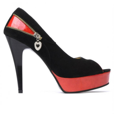 Sandales femme 1202 noir antilope+rouge