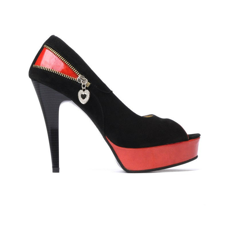 Sandales femme 1202 noir antilope+rouge