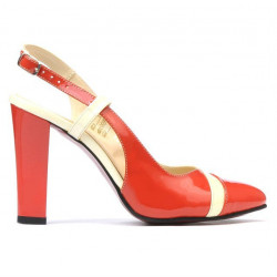 Sandales femme 1220 verni rouge corail+beige