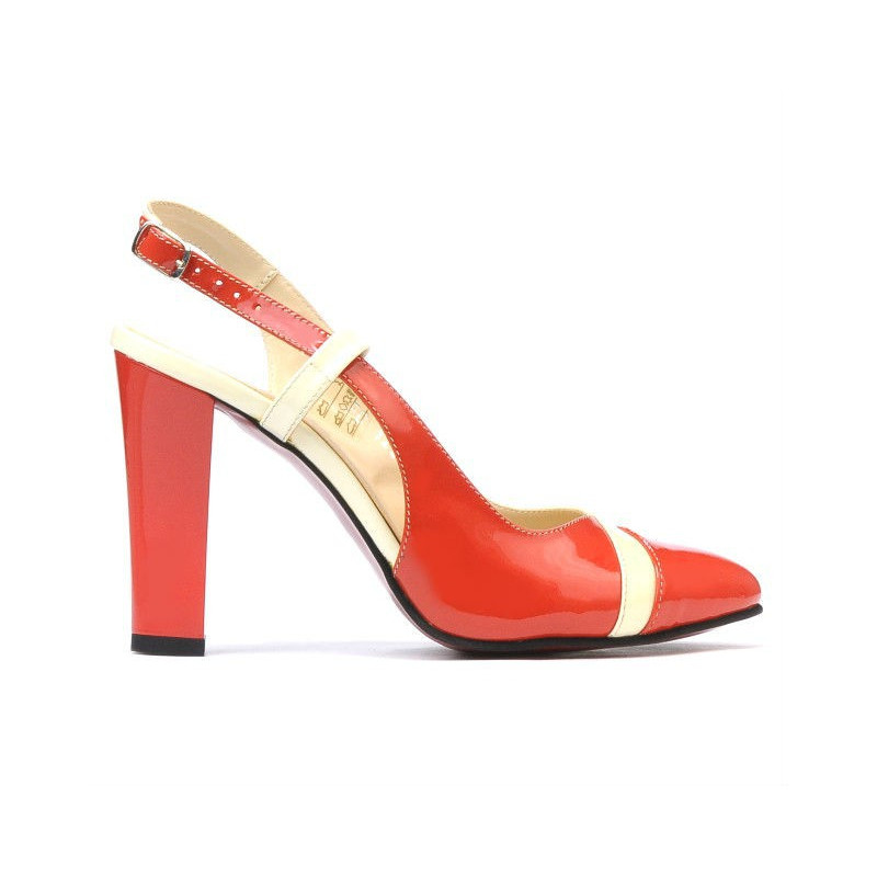 Sandales femme 1220 verni rouge corail+beige