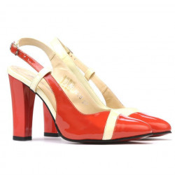 Sandales femme 1220 verni rouge corail+beige