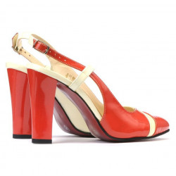 Sandales femme 1220 verni rouge corail+beige