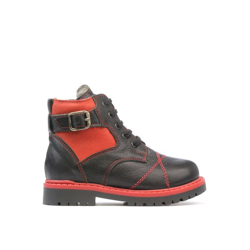 Bottines enfants petits 21c biz noir+rouge