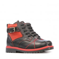 Bottines enfants petits 21c biz noir+rouge