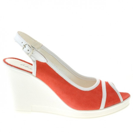 Sandales femme 5000 rouge corail velours+blanc