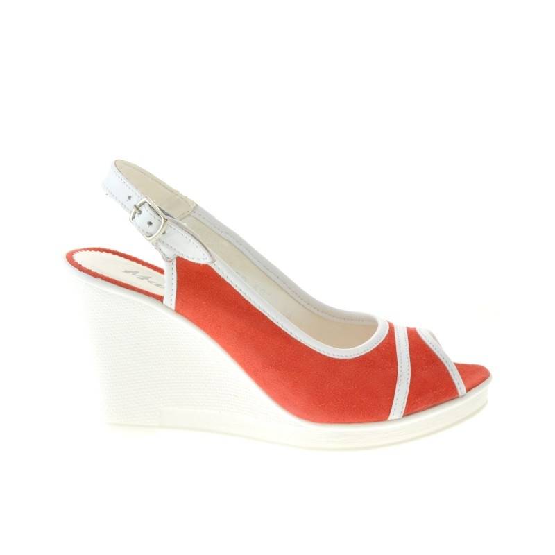 Sandales femme 5000 rouge corail velours+blanc