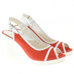 Sandales femme 5000 rouge corail velours+blanc