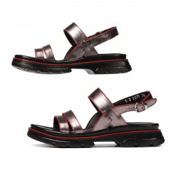 Sandales femme 5075 gris nacré+rouge