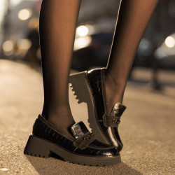 Chaussures décontractées femme 6041 croco noir combiné