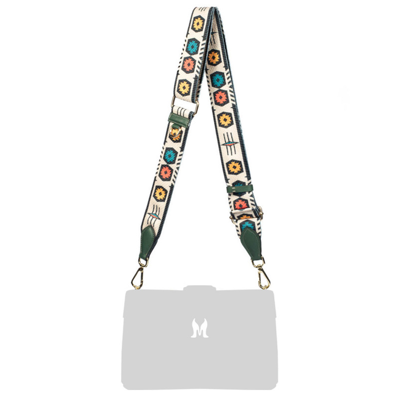 Bretelle (sangle) 101g multicolore + cuir vert