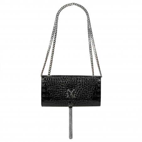 Sac à main femme bandoulière 008g croco verni noir