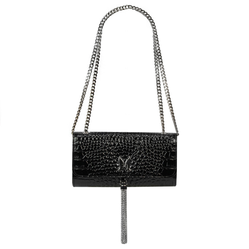 Sac à main femme bandoulière 008g croco verni noir