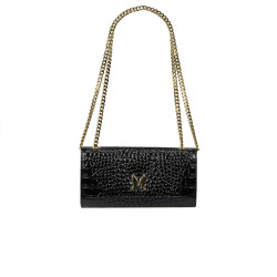 Sac à main femme bandoulière 012g croco verni noir