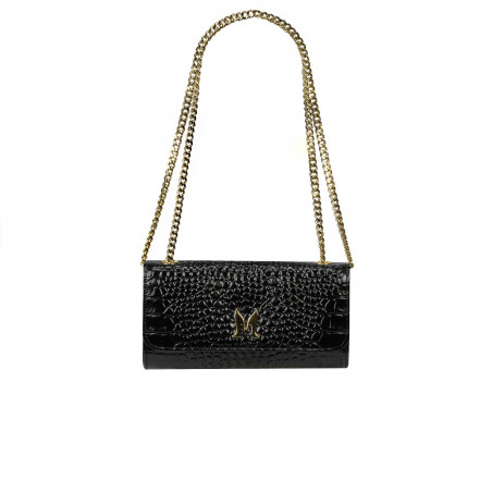 Sac à main femme bandoulière 012g croco verni noir