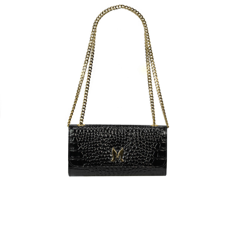 Sac à main femme bandoulière 012g croco verni noir