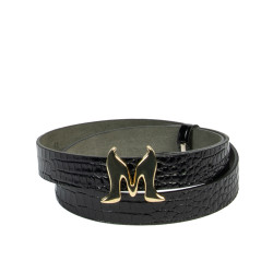 Ceinture femme 41m croco verni noir