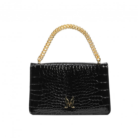 Sac à main pour femme à bandoulière 010g croco verni noir Sac à main pour femme à bandoulière 010g croco verni noir