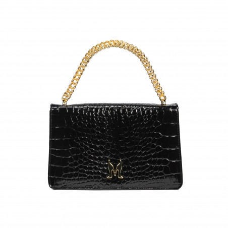 Sac à main pour femme à bandoulière 010g croco verni noir