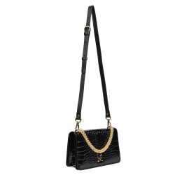 Sac à main pour femme à bandoulière 010g croco verni noir