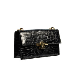 Sac à main femme bandoulière 020g croco laqué noir