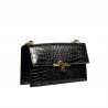 Sac à main femme bandoulière 020g croco laqué noir