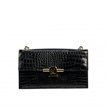 Sac à main femme bandoulière 020g croco laqué noir