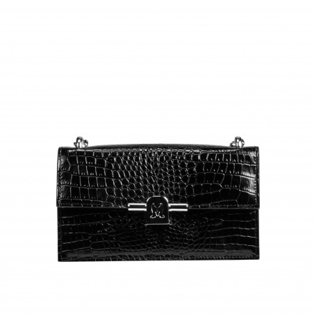 Sac à main femme bandoulière 020g 01 croco vernis noir