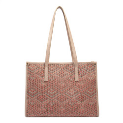 Sac de plage pour femme 031-1g motif rose combiné+beige
