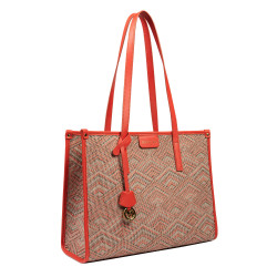 Sac de plage femme 031-1g motif rose combiné+orange