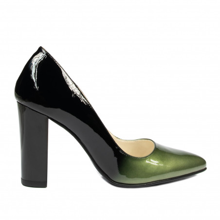 Chaussures élégantes femme 1261 vernis vert+noir