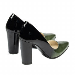Chaussures élégantes femme 1261 vernis vert+noir