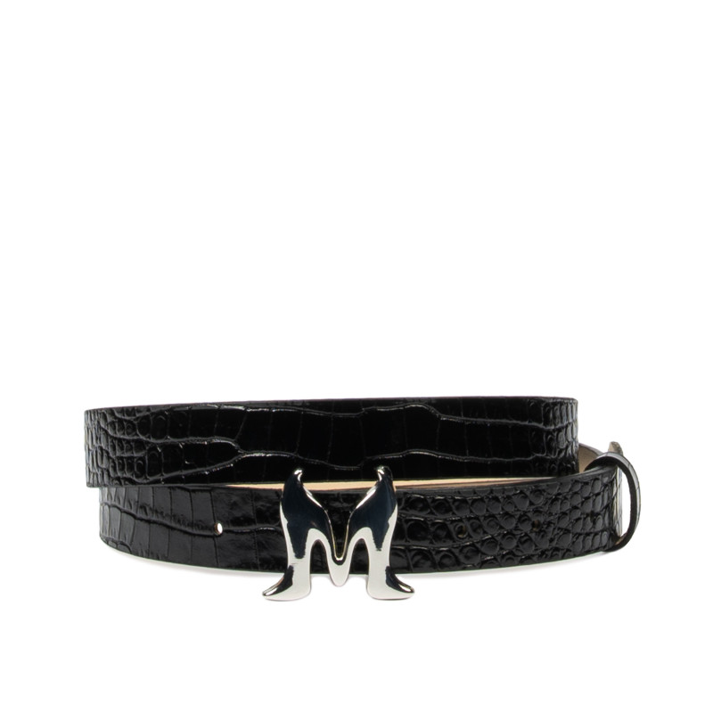 Ceinture femme 41-1m croco verni noir